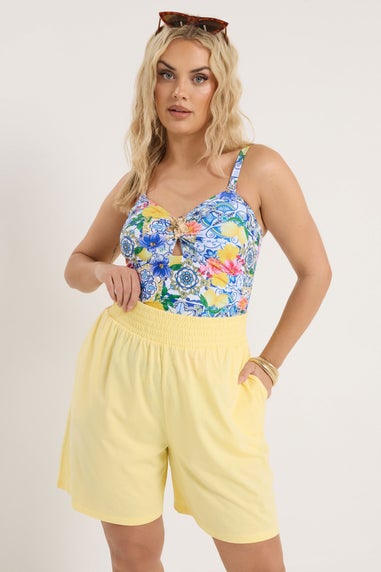 Yours Curve Yellow Shirred Shorts