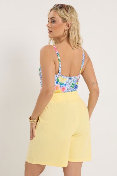 Yours Curve Yellow Shirred Shorts