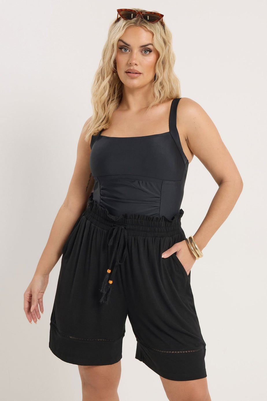 Yours Curve Black Ladder Insert Shorts