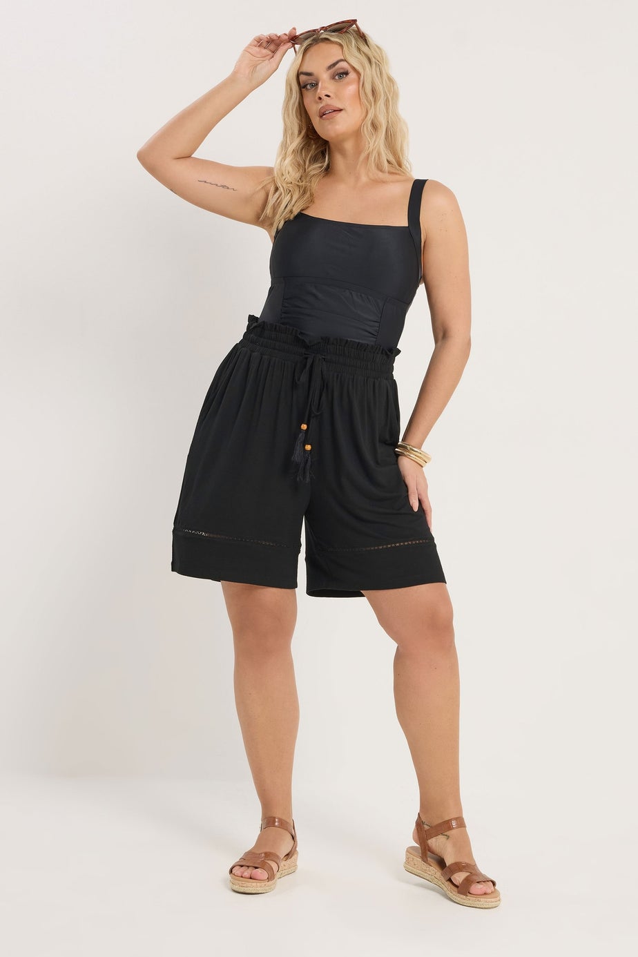 Yours Curve Black Ladder Insert Shorts