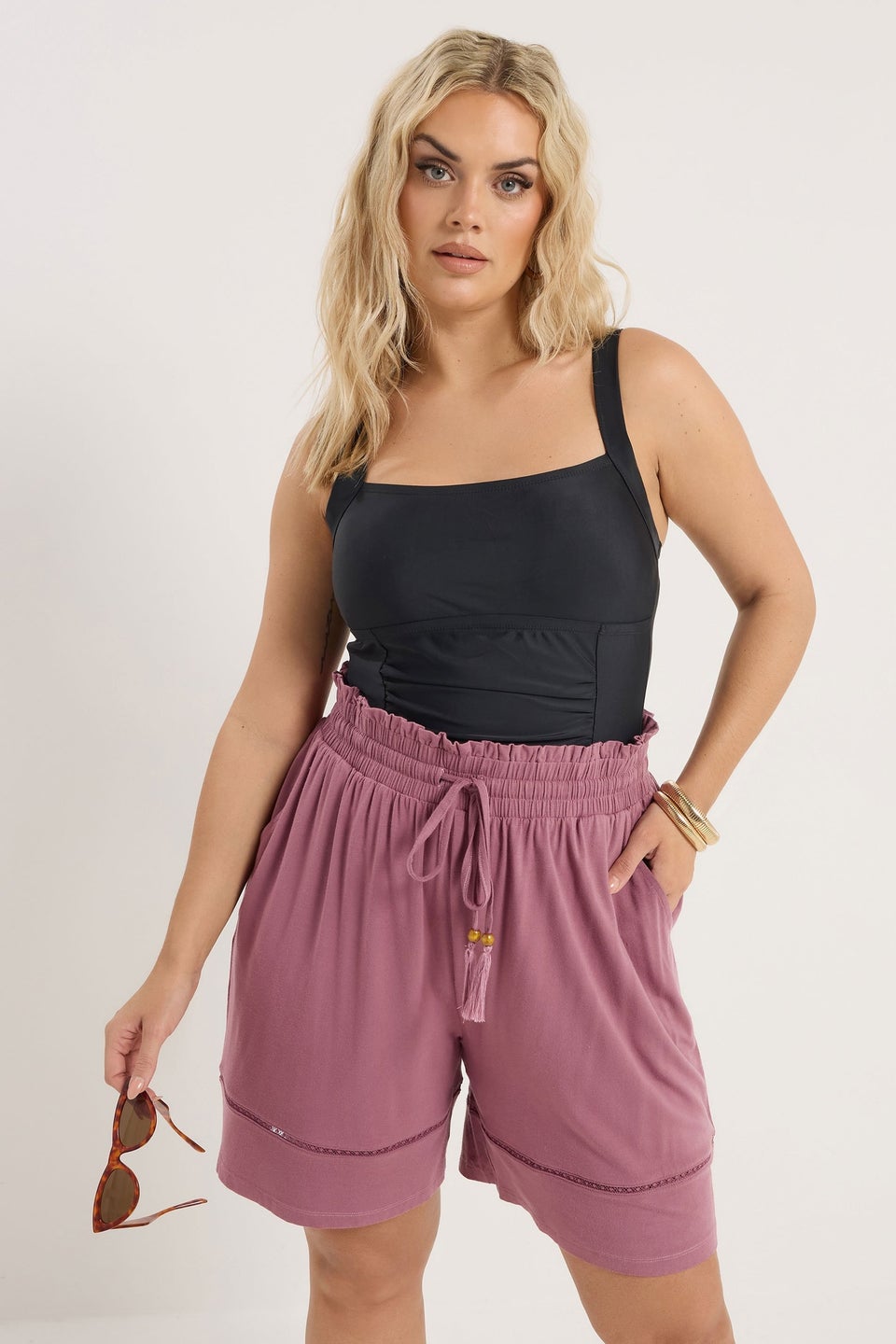 Yours Curve Pink Ladder Insert Shorts