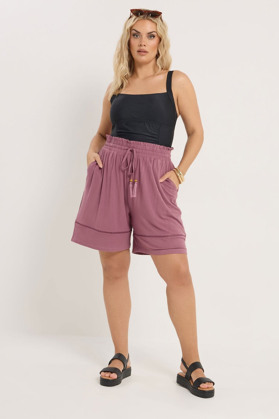 Yours Curve Pink Ladder Insert Shorts