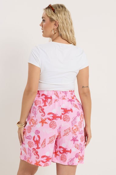 Yours Curve Pink Mixed Shell Shirred Shorts