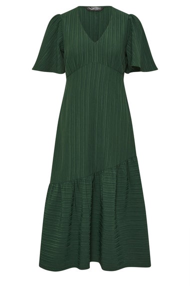 PixieGirl Petite Dark Green Crinkle Tiered Midi Dress
