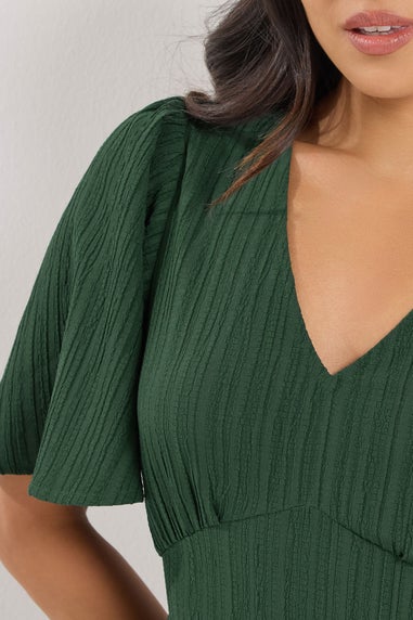 PixieGirl Petite Dark Green Crinkle Tiered Midi Dress