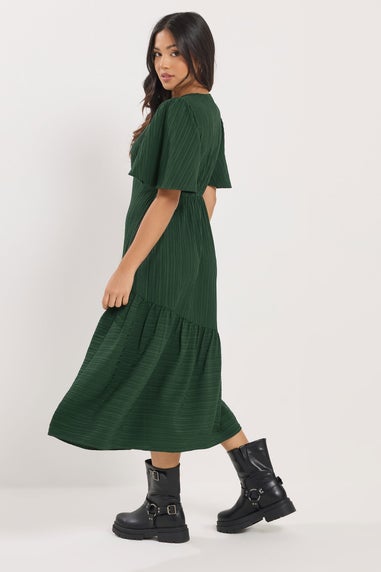 PixieGirl Petite Dark Green Crinkle Tiered Midi Dress
