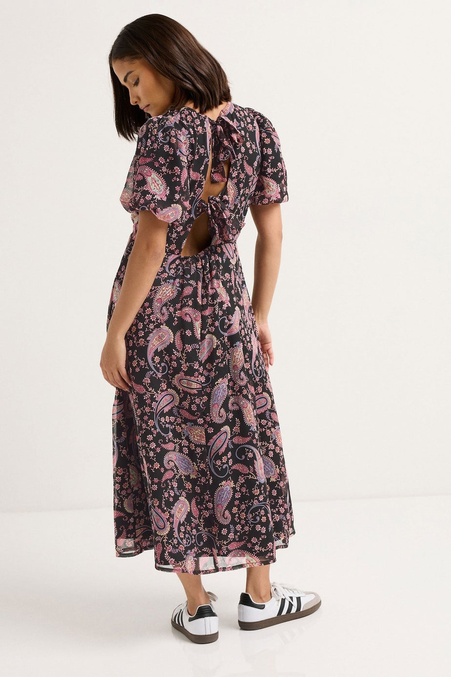 PixieGirl Petite Black Chiffon Paisley Tie Back Dress