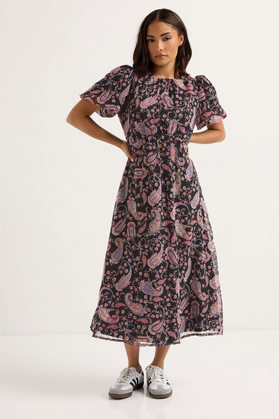 PixieGirl Petite Black Chiffon Paisley Tie Back Dress