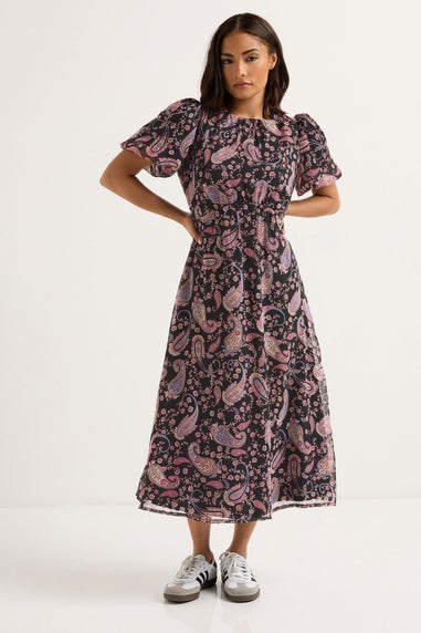 PixieGirl Petite Black Chiffon Paisley Tie Back Dress