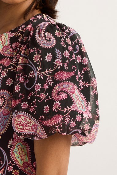 PixieGirl Petite Black Chiffon Paisley Tie Back Dress