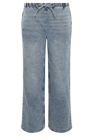 PixieGirl Petite Mid Blue Pull On Wide Leg Jeans
