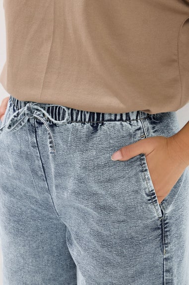 PixieGirl Petite Mid Blue Pull On Wide Leg Jeans