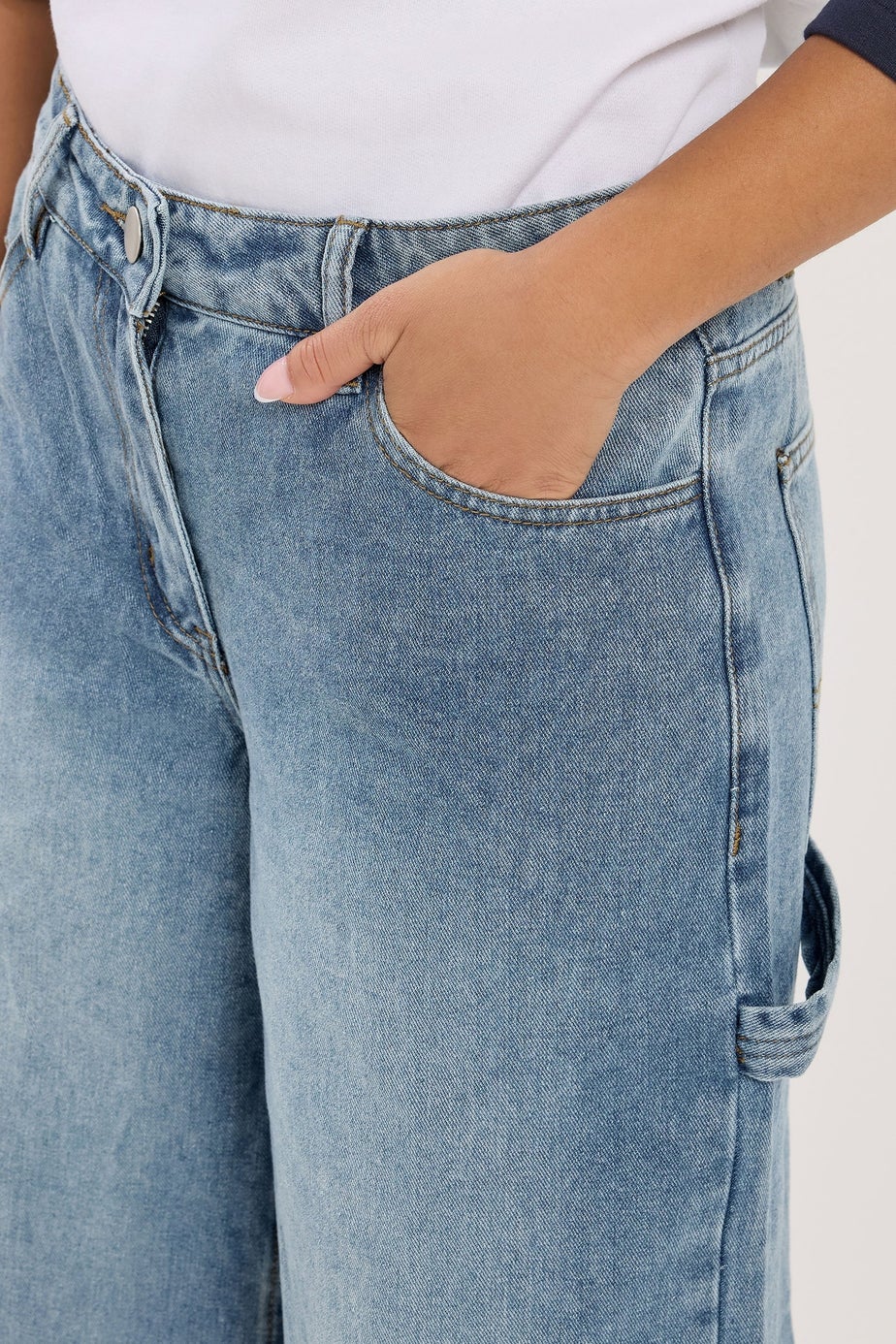 PixieGirl Petite Mid Blue Carpenter Wide Leg Jeans