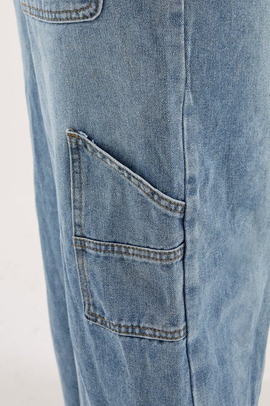 PixieGirl Petite Mid Blue Carpenter Wide Leg Jeans