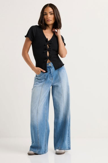 PixieGirl Petite Black Soft Touch Bow Front Top