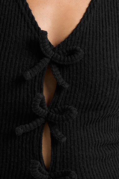 PixieGirl Petite Black Soft Touch Bow Front Top