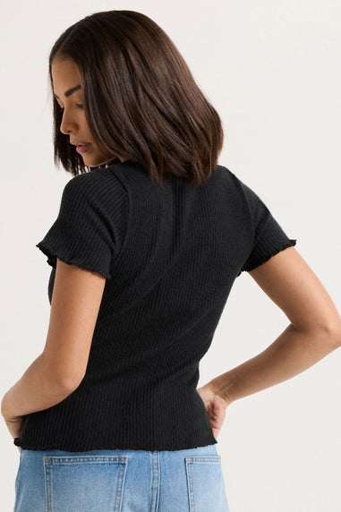 PixieGirl Petite Black Soft Touch Bow Front Top