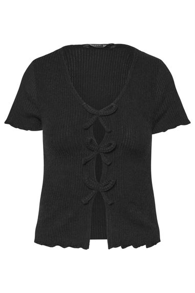 PixieGirl Petite Black Soft Touch Bow Front Top