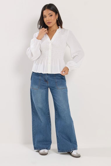 PixieGirl Petite White Shirred Long Sleeve Shirt