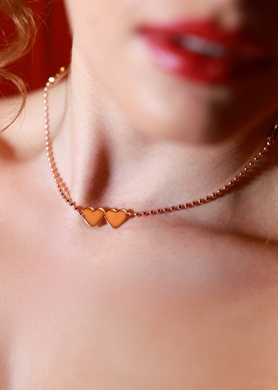 Say It With Rose Gold Detachable Double Heart Choker Necklace