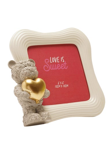 The Seasonal Gift Co. Love Is Sweet White Square Photo Frame 4" x 4" Baby Bear Holding A Heart