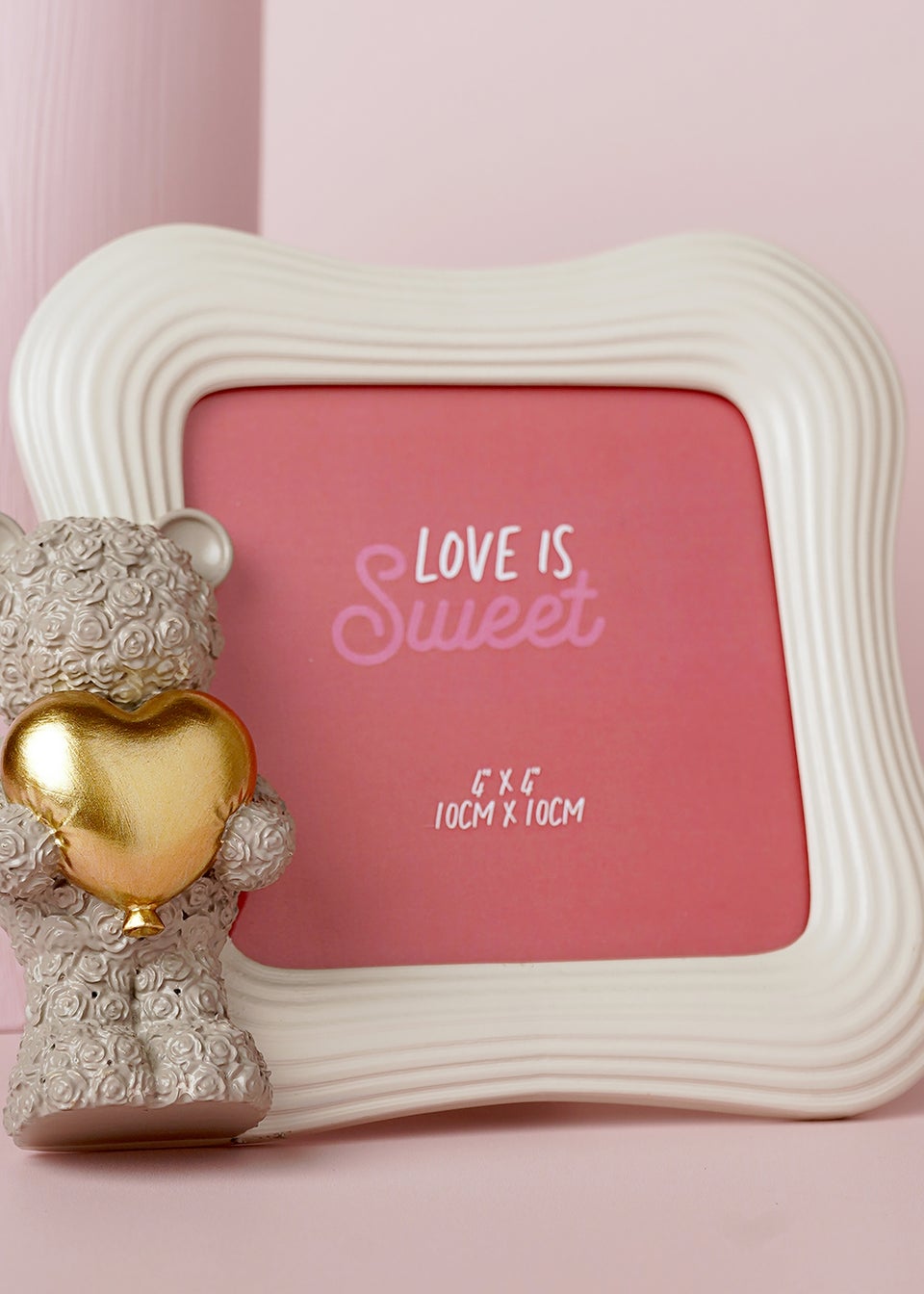 The Seasonal Gift Co. Love Is Sweet White Square Photo Frame 4" x 4" Baby Bear Holding A Heart