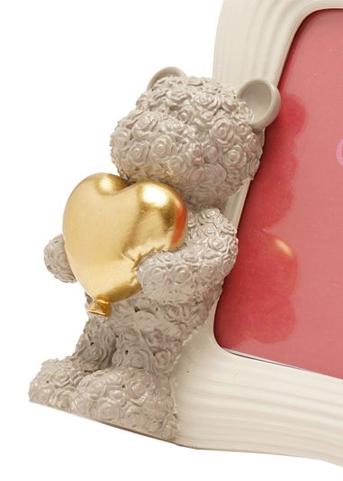 The Seasonal Gift Co. Love Is Sweet White Square Photo Frame 4" x 4" Baby Bear Holding A Heart