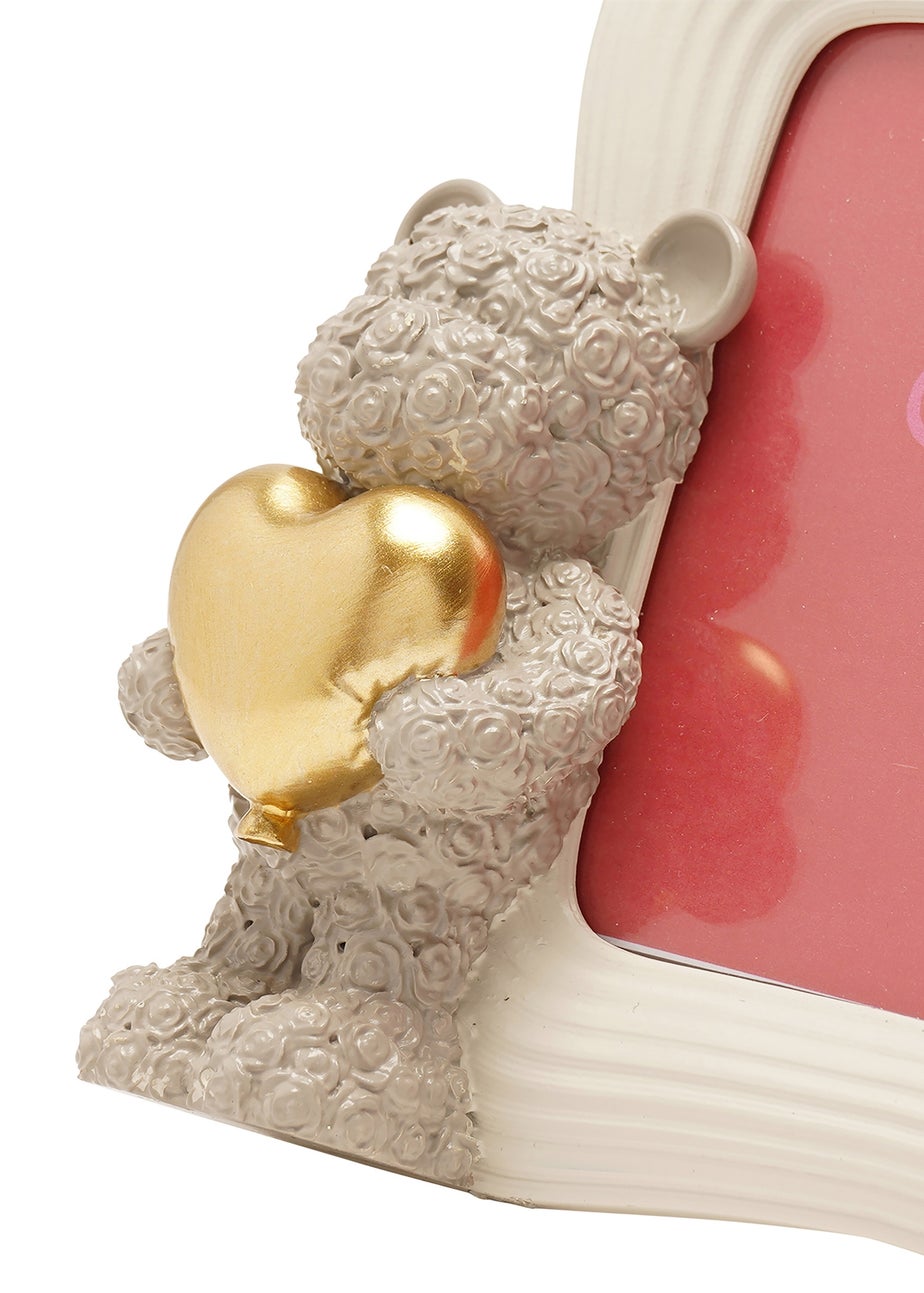 The Seasonal Gift Co. Love Is Sweet White Square Photo Frame 4" x 4" Baby Bear Holding A Heart