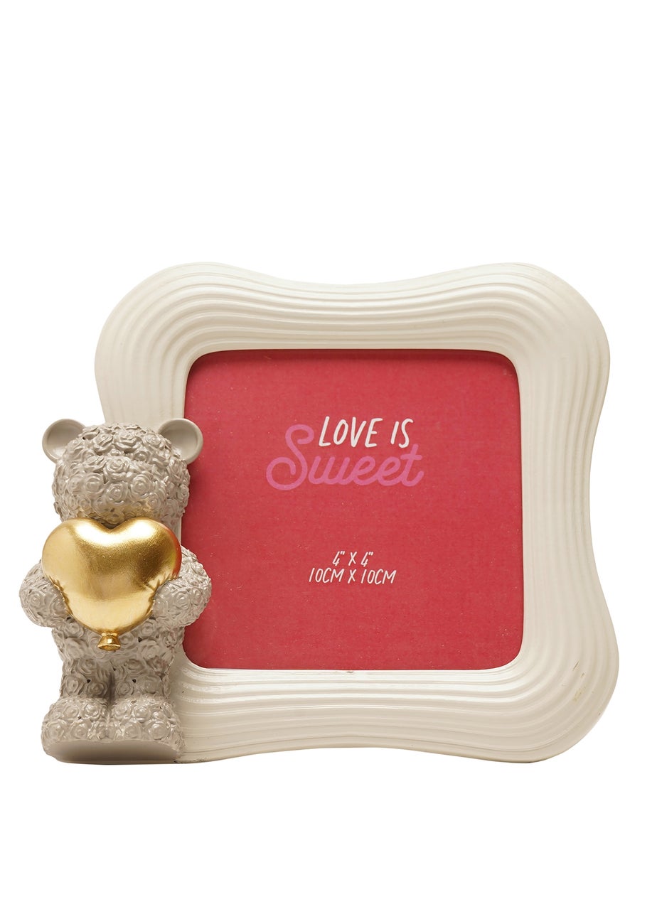 The Seasonal Gift Co. Love Is Sweet White Square Photo Frame 4" x 4" Baby Bear Holding A Heart