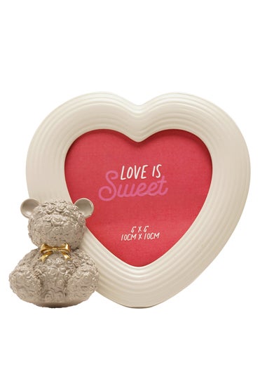 The Seasonal Gift Co. Love Is Sweet White Heart Photo Frame 4" x 4" Baby Bear