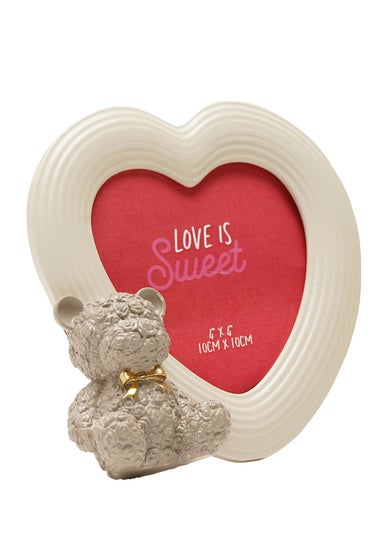 The Seasonal Gift Co. Love Is Sweet White Heart Photo Frame 4" x 4" Baby Bear