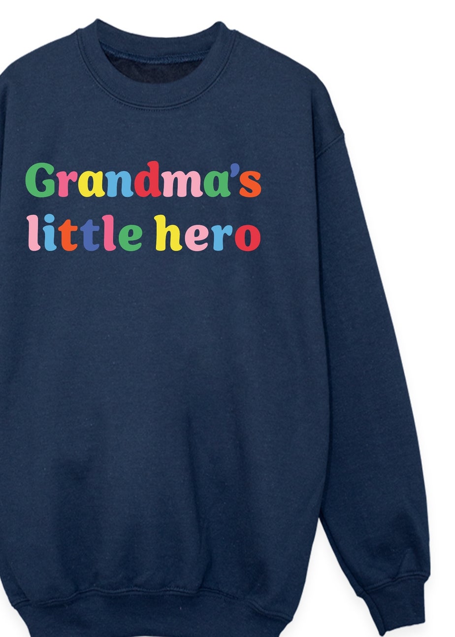 Ada & Ted Mother's Day Grandma's Little Hero Girls Navy Blue Graphic Sweatshirt (3-13 Years)