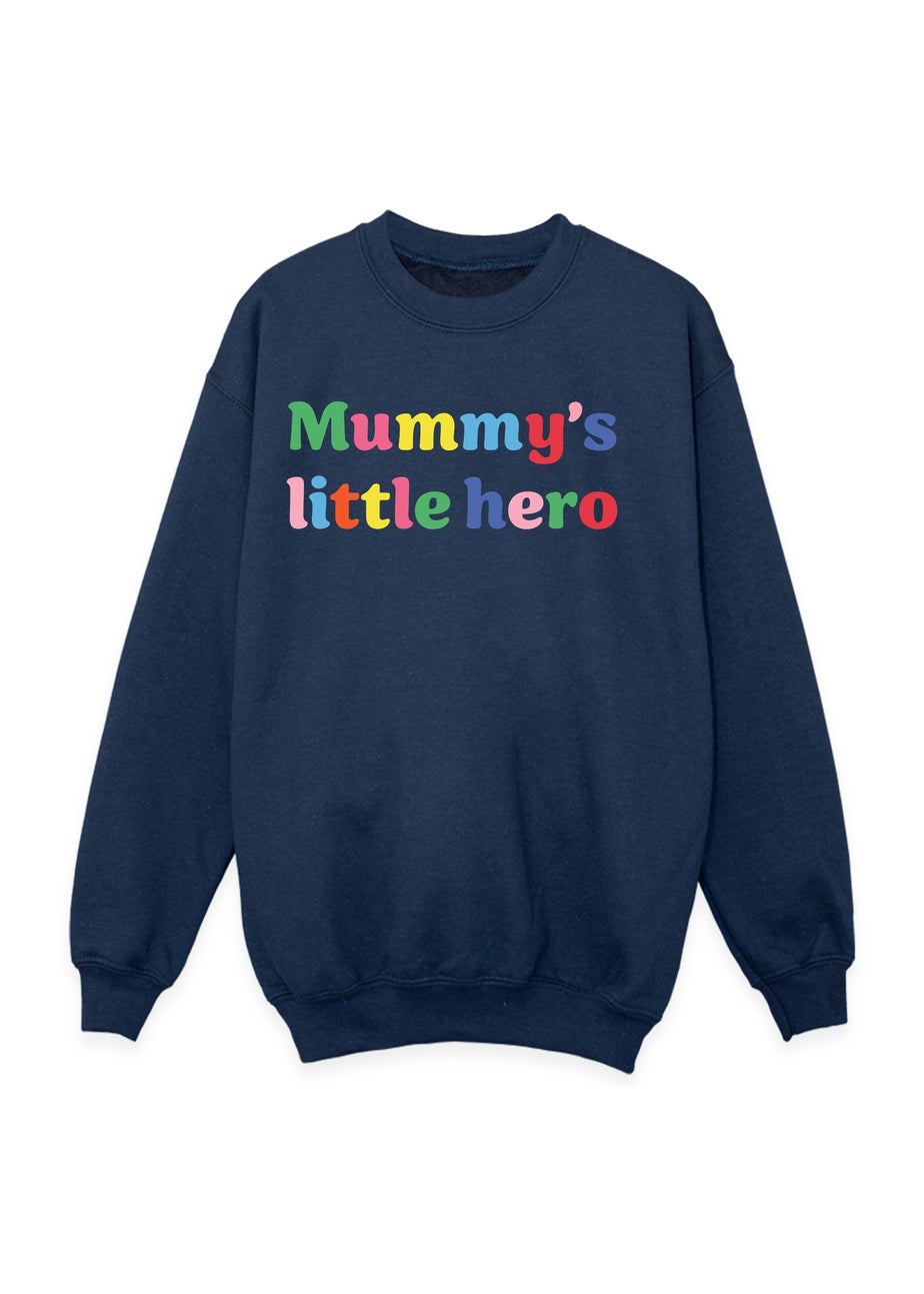 Ada & Ted Mother's Day Mummy's Little Hero Girls Navy Blue Graphic Sweatshirt (3-13 Years)