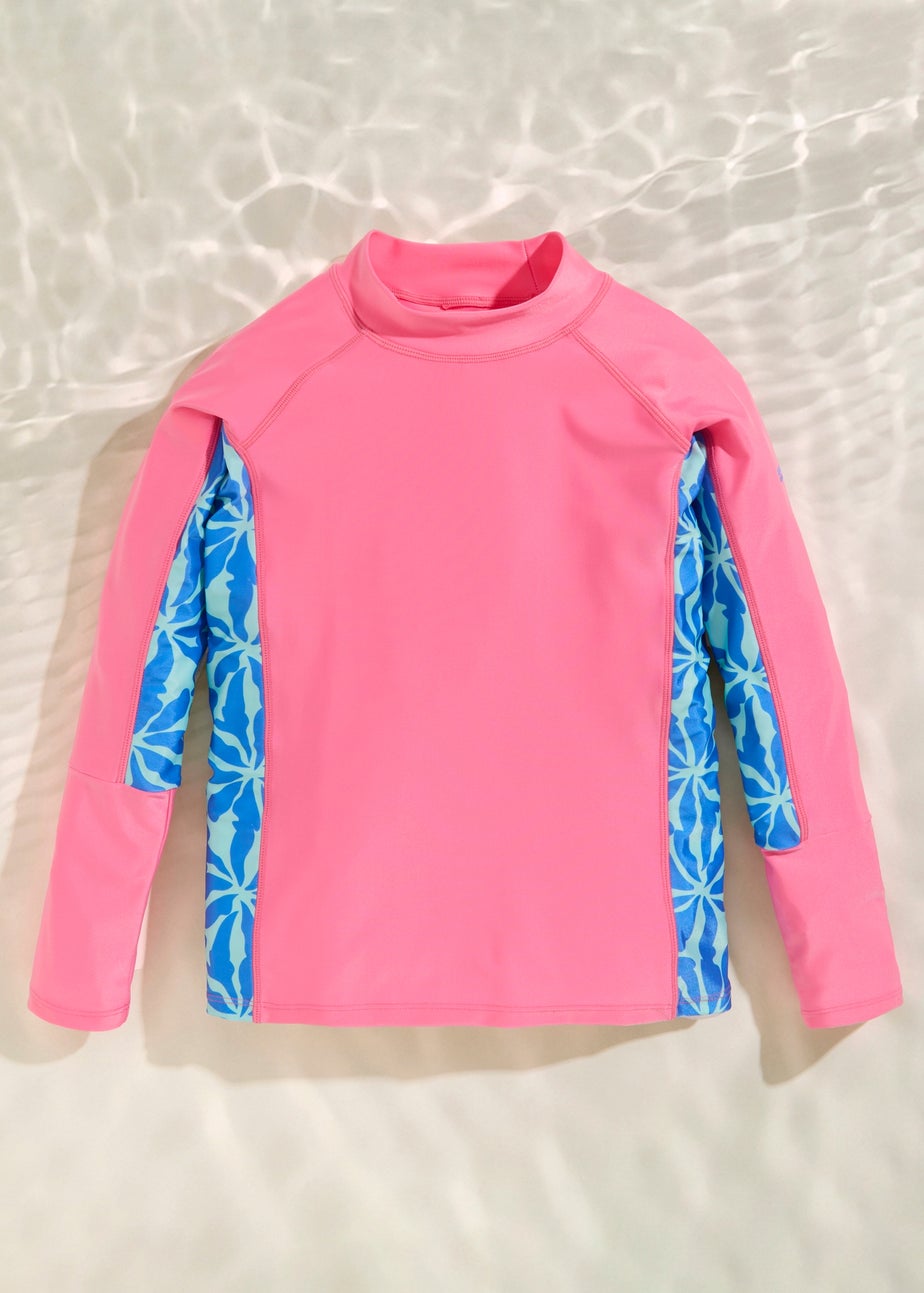 Regatta Pink Lemonade Sonic Blue Floral Hoku II UPF 30 Rash Vest (3-13 Years)