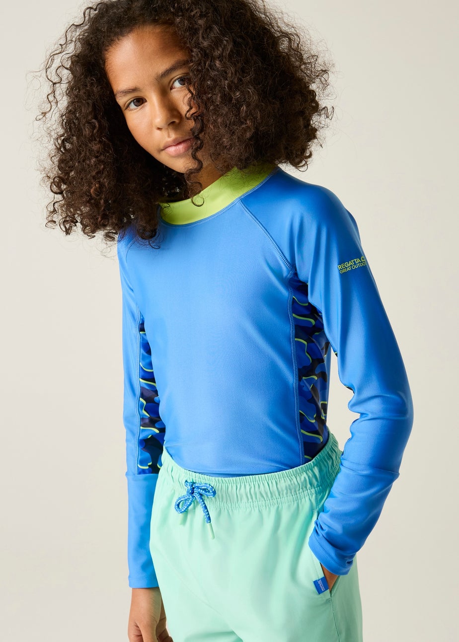 Regatta Sonic Blue Camo Hoku II UPF 30 Rash Vest (3-13 Years)