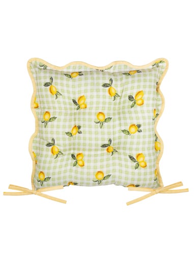 Furn Fruits Lemons Gingham 2 Pack Indoor/Outdoor Seat Pads (40 x 40cm)