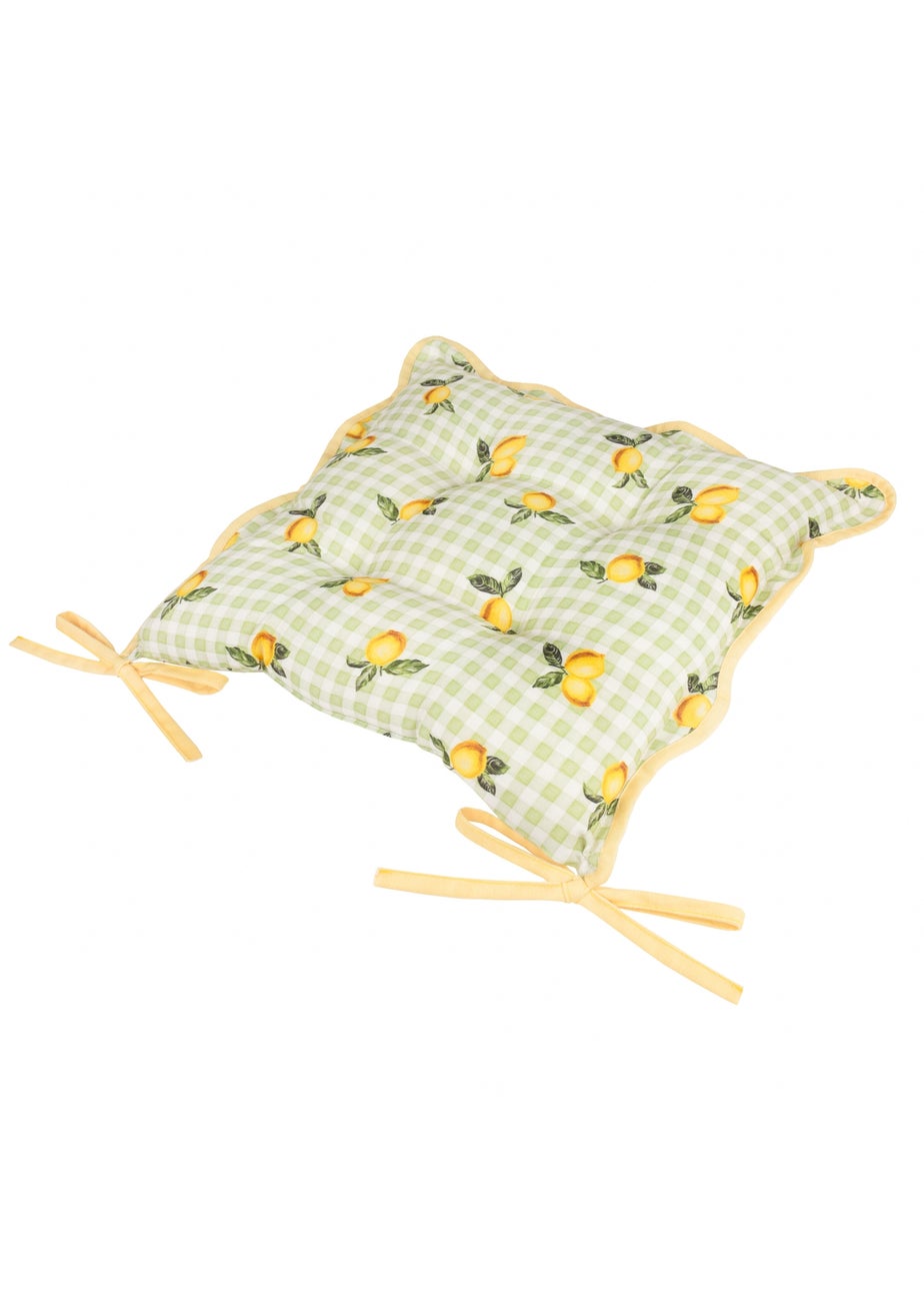 Furn Fruits Lemons Gingham 2 Pack Indoor/Outdoor Seat Pads (40 x 40cm)
