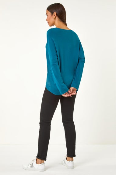 Roman Teal Embellished Snowflake Stretch Top