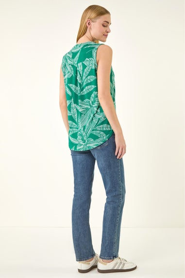 Roman Green Floral Puff Print Stretch Vest Top