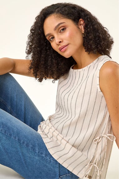 Roman Ivory Stripe Side Tie Detail Top