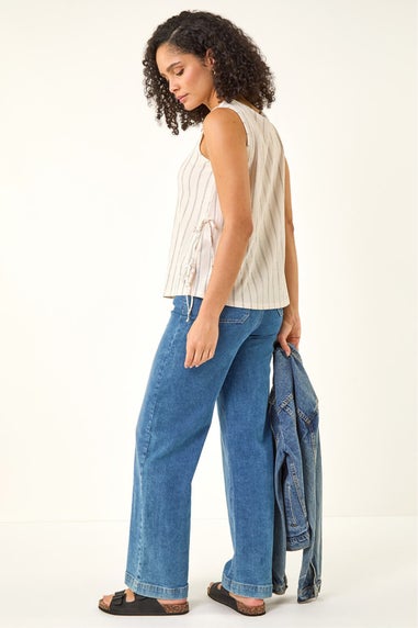 Roman Ivory Stripe Side Tie Detail Top