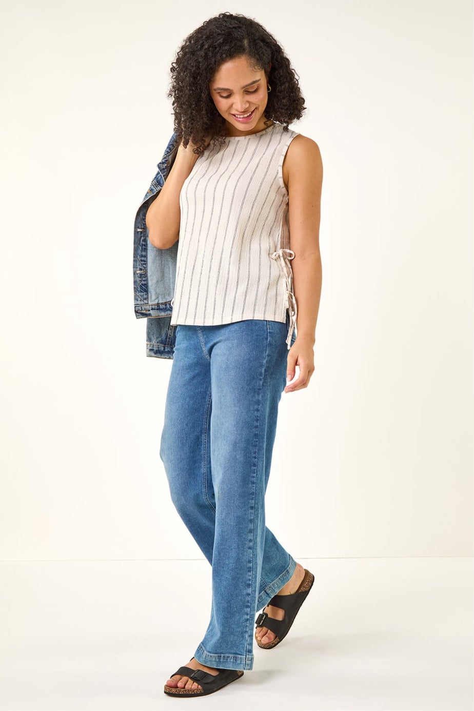 Roman Ivory Stripe Side Tie Detail Top