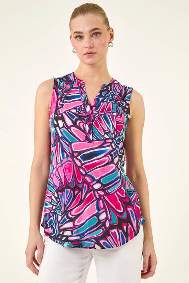 Roman Pink Floral Print Stretch Vest Top