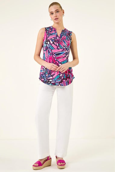 Roman Pink Floral Print Stretch Vest Top