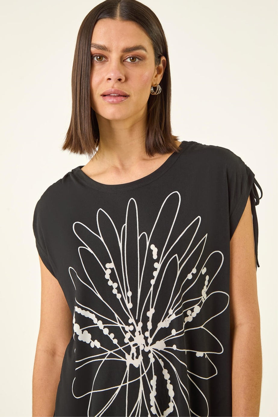 Roman Black Floral Print Stretch Tunic Top