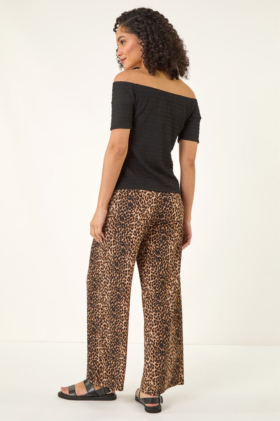 Roman Black Textured Bardot Stretch Top