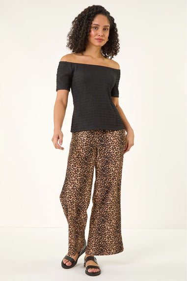 Roman Black Textured Bardot Stretch Top