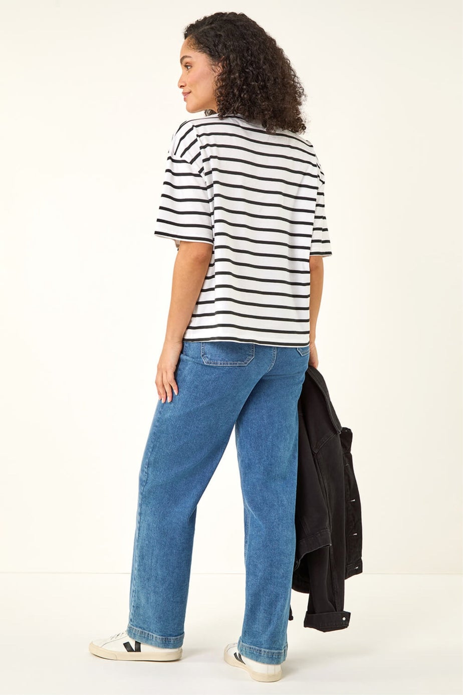 Roman White Monaco Stripe Print Cotton Top