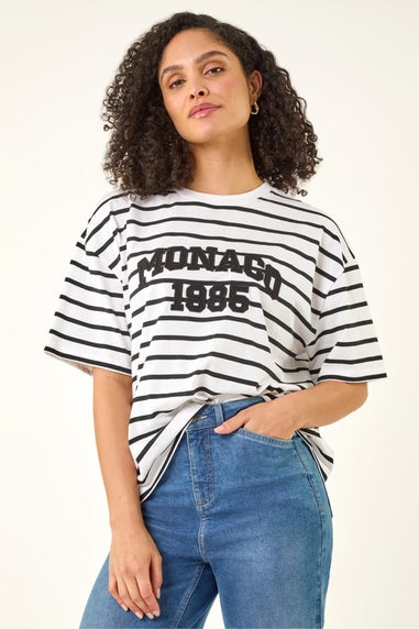Roman White Monaco Stripe Print Cotton Top