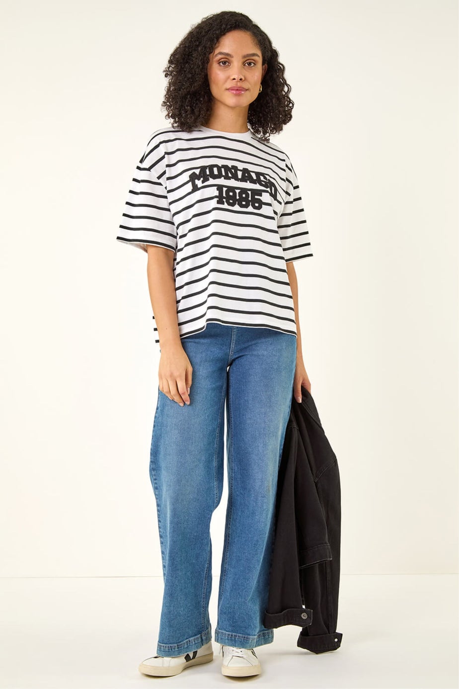 Roman White Monaco Stripe Print Cotton Top